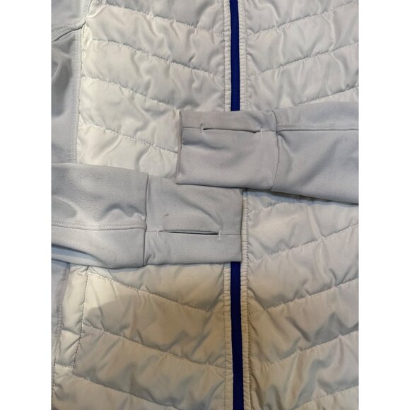 GapFit XS Womens Quilted Hoodie Jacket Gray White With Blue Trim Full-Zip Stretc - Picture 4 of 5